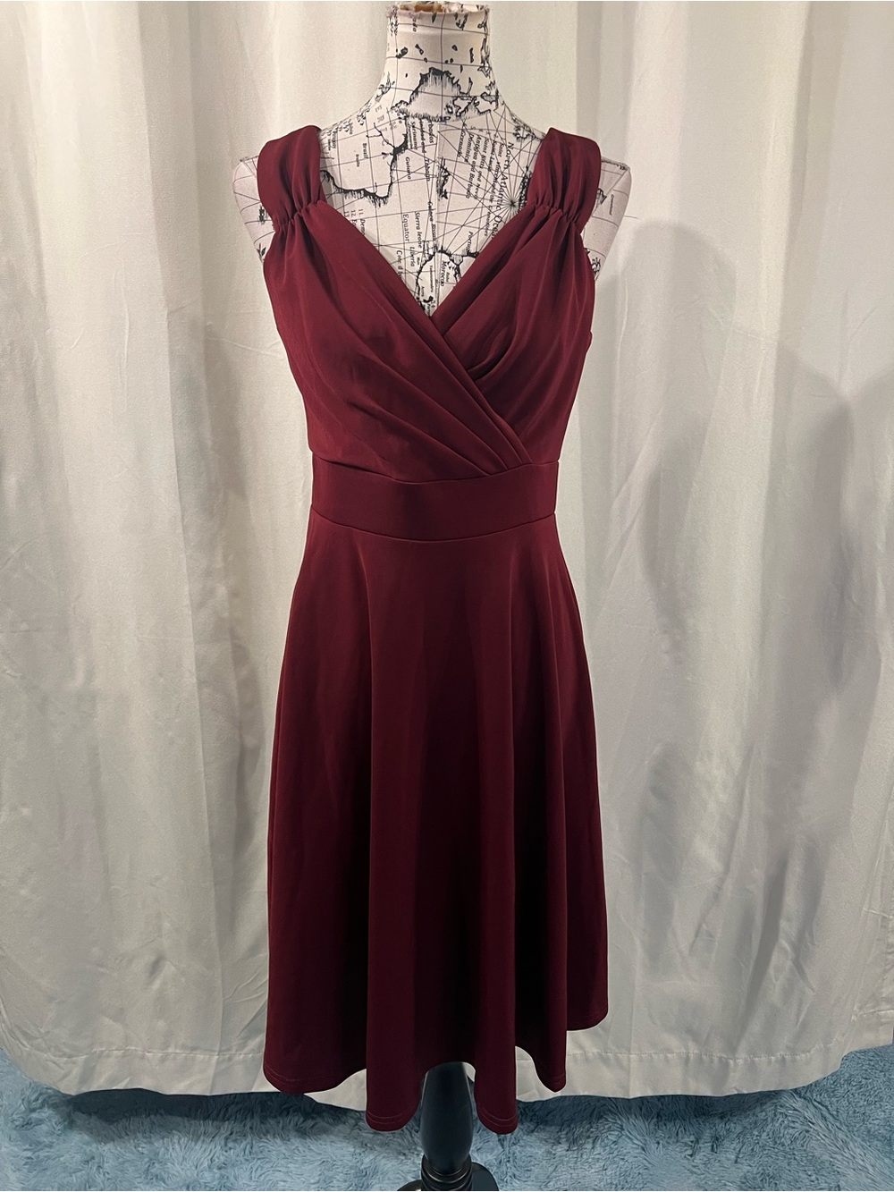 Grace Karin Burgundy Sleeveless V-Neck Midi Dress
